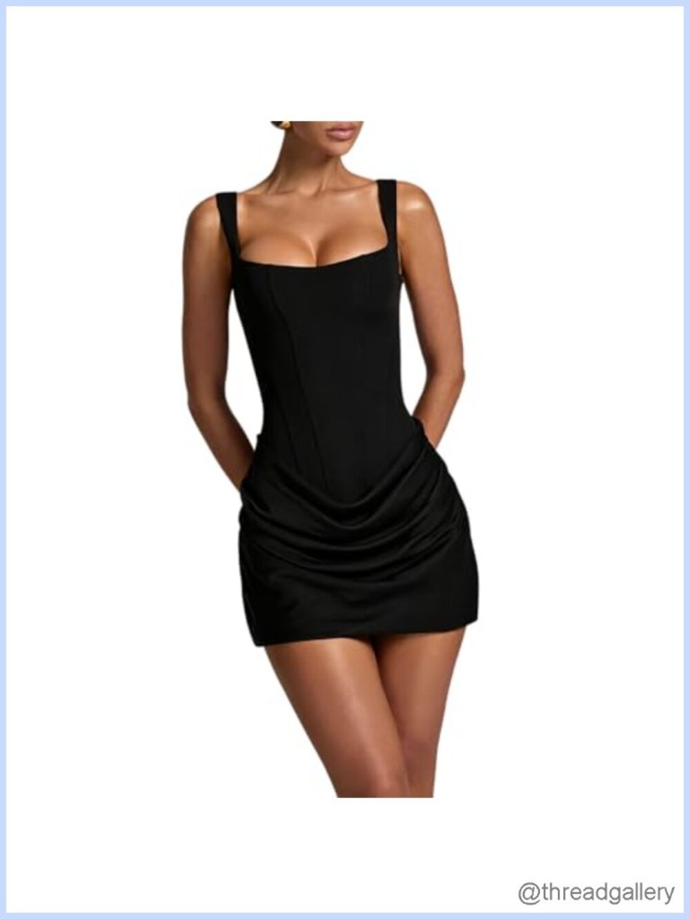 Women Ruched Bodycon Mini Dress Sleeveless Square Neck Party Cocktail